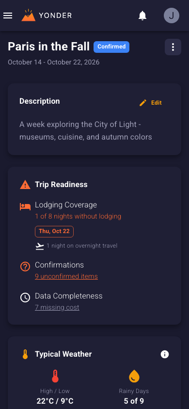 Yonder mobile trip detail view